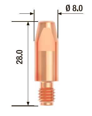 Fubag Контактный наконечник M6х28 мм ECU D=0.8 мм  (25 шт.) FB.CTM6.28-08 Аксессуары к горелкам TIG, MIG/MAG фото, изображение